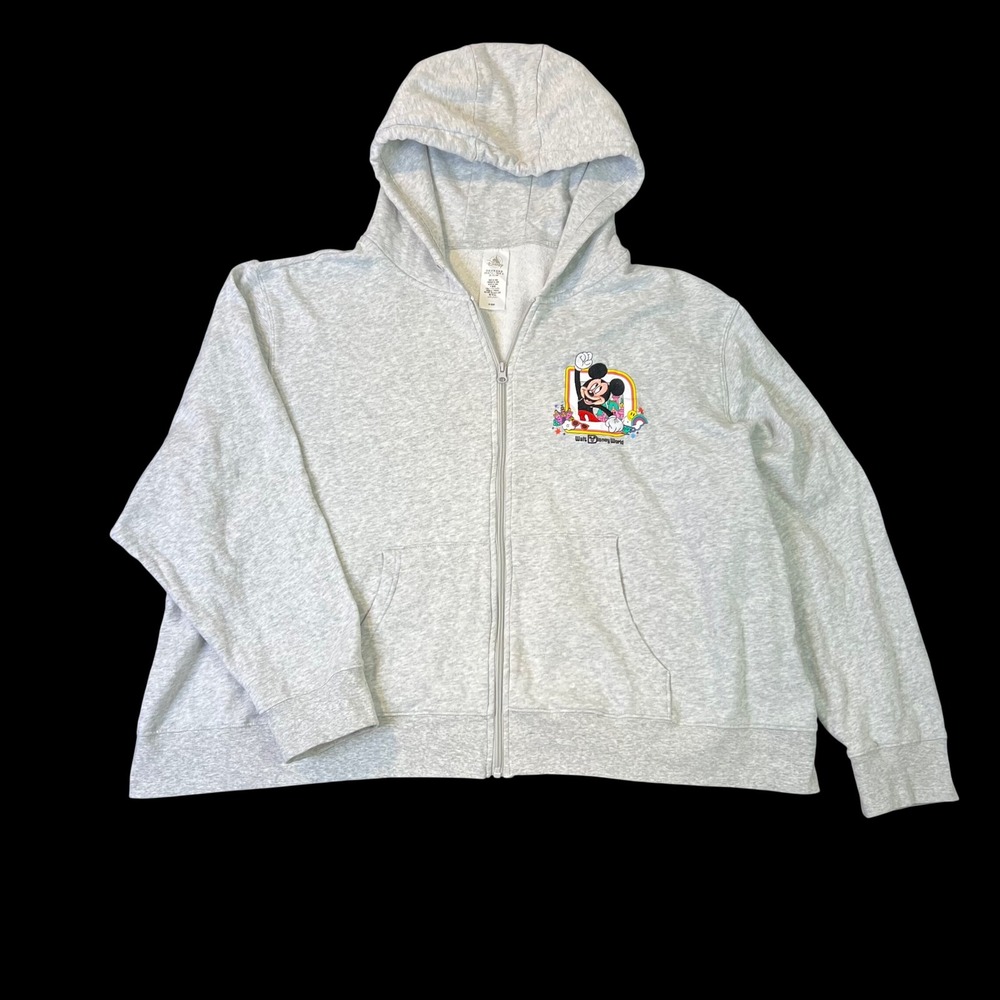 Disney Parks Walt Disney World Map Mickey Mouse Gray Zip Up Hoodie Mens XL